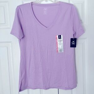 Short Sleeve Lavender‎ V Neck Top Womens Small Relaxed Fit NWT Members Mark